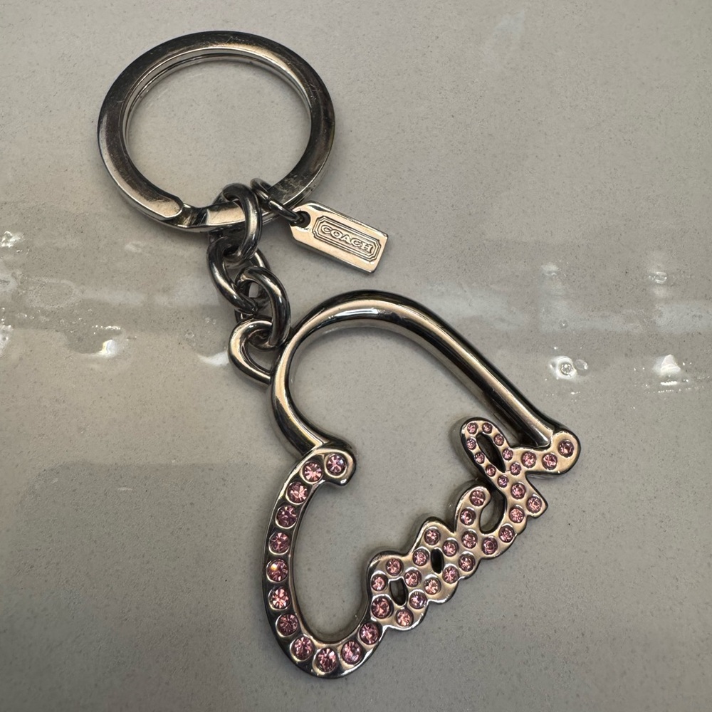 Coach Silver & Pink Rhinestone Keyring